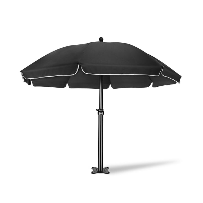 brayden studio patio umbrella PatioKingdom LED Double-Sided with Base Red / 15ft providing plenty of protection from the suns harsh rays for a patio table with 6 Brayden Studio Offset Patio Umbrella